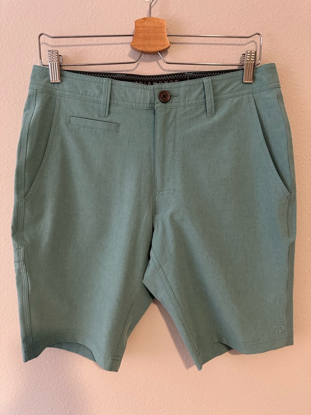 7 Diamonds Sage Green Flat Front Stretch Shorts
